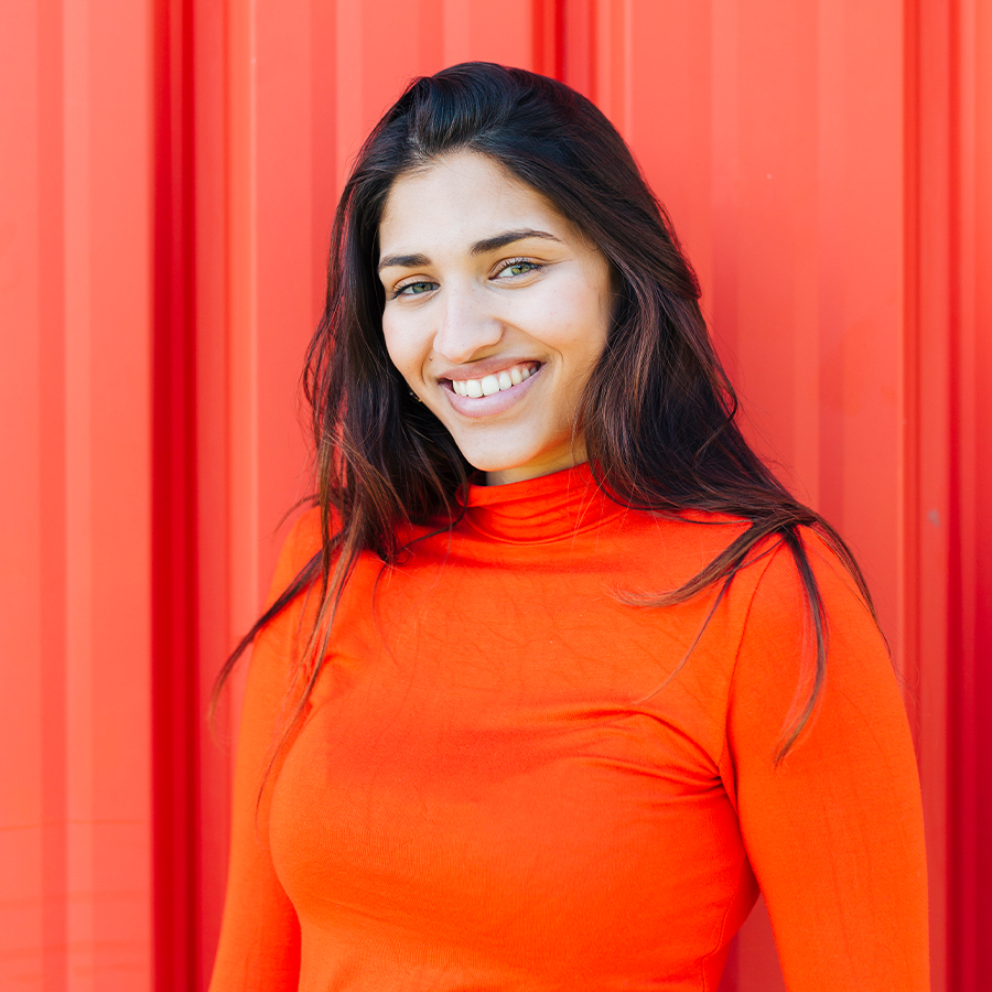 orange top beautiful lady
